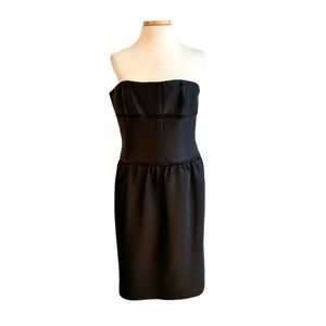Carmen Marc Volvo Collection Strapless Wool Midi Cocktail LBD Dress Black 12 NWT